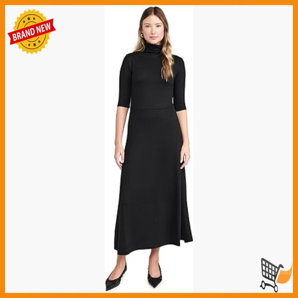 Fitted Knit Turtleneck Dress with Elbow Sleeves, Knee-Length